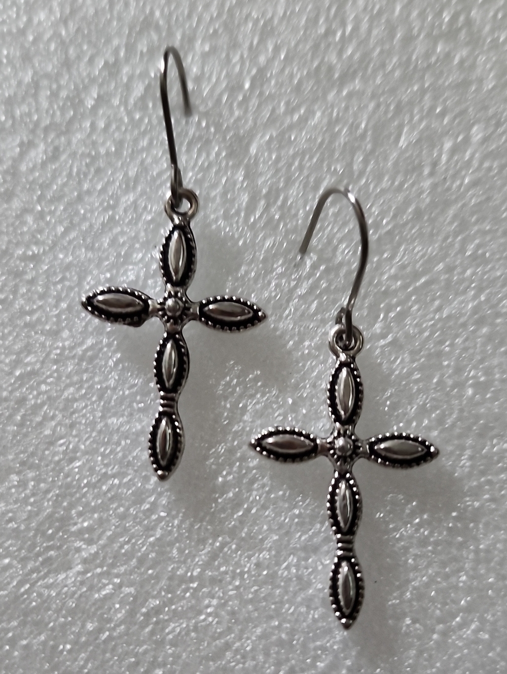Hand Crafted Silver-Tone Cross Drop Earrings